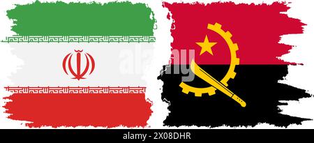 Angola and Iran grunge flags connection, vector Stock Vector