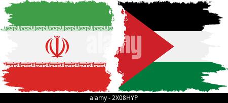 Palestine and Iran grunge flags connection, vector Stock Vector