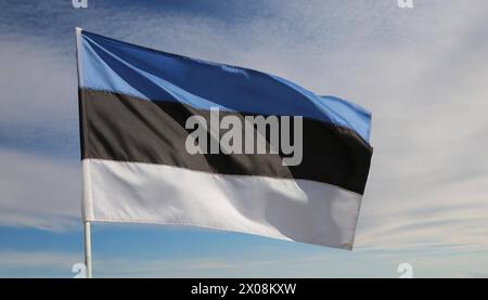 Die Fahne von Estland flattert im Wind Stock Photo