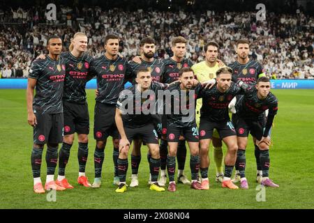 Madrid, Espagne. 09th Apr, 2024. Team Manchester City during the UEFA Champions League, Quarter-finals, 1st leg football match between Real Madrid and Manchester City on April 9, 2024 at Santiago Bernabeu stadium in Madrid, Spain - Photo Laurent Lairys/DPPI Credit: DPPI Media/Alamy Live News Stock Photo