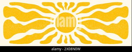 Sun groovy retro horizontal background vector illustration Stock Vector