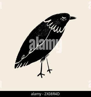 A stylized, hand-drawn image of a crow in black and white, showcasing a minimal and contemporary design style suitable for various applications Stock Photo