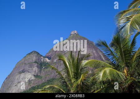 Gávea Stone view from São Conrado beach in Rio de Janeiro, Brazil. Stock Photo
