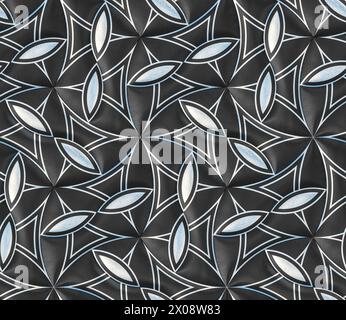 Black leather tiles with silver decor classic 3d wallpaper High quality seamless realistic texture Stock Photo