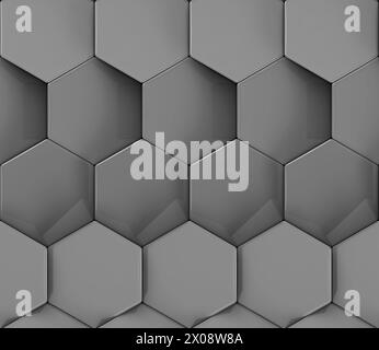 A monochrome 3D geometric seamless pattern featuring hexagons in a mosaic style, perfect for wallpapers and modern design backgrounds Stock Photo
