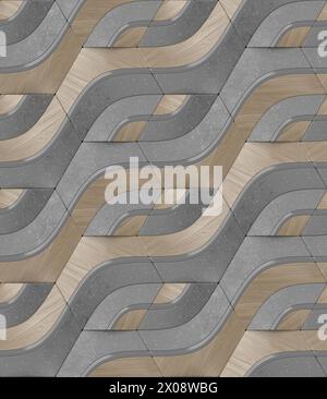 This 3D wallpaper features a seamless geometric pattern with a realistic texture, offering a modern look for interior design projects Stock Photo