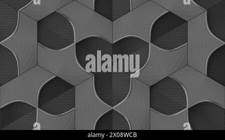 This image features a seamless, 3D geometric pattern with a sophisticated gray palette suitable for high-end wallpaper design applications Stock Photo