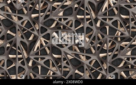 Abstract geometric pattern with a seamless organic design and metallic finish against a dark background Stock Photo