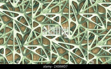 Two-layer 3d metal lattice on gray concrete background High quality seamless realistic texture Stock Photo