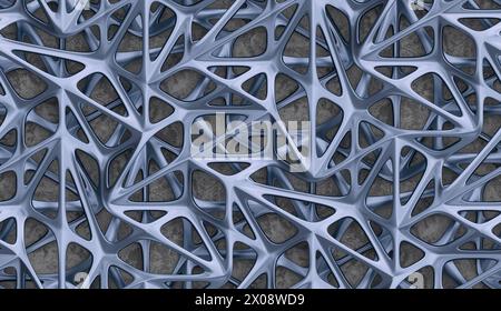 A seamless 3D-rendered graphic featuring intertwined metallic shapes on a concrete-like textured backdrop, perfect for backgrounds or graphical elemen Stock Photo