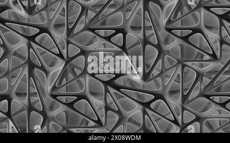 Monochrome abstract image showcasing a complex network texture resembling interconnected nodes or a web-like pattern with a futuristic vibe Stock Photo