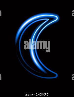 Vector isolated illustration of moon with neon effect. Stock Vector