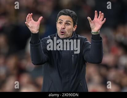 London, UK. 09th Apr, 2024 - Arsenal v Bayern Munich - Champions League - Emirates Stadium.                                                              Arsenal Manager Mikel Arteta.                                                           Picture Credit: Mark Pain / Alamy Live News Stock Photo