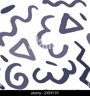 vector hand drawn doodle seamless pattern with cute squiggles, triangles and stripes. Creative minimalist style art background for children or trendy Stock Vector