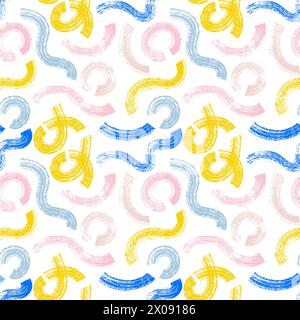 Cute colorful line brush crayon  seamless pattern with squiggle. Creative minimalist style art background for children or trendy design with basic sha Stock Vector