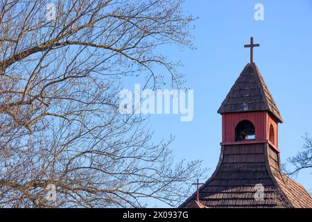 Top of the Christ Episcopal Church established in  1890 an historical church in downtown Big Stone Gap in Virginia. Stock Photo