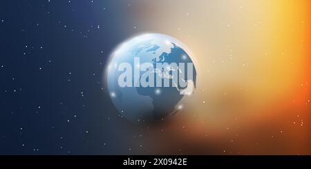 Futuristic Abstract Colorful Modern Style Global Networks, Telecommunications Concept Design with Glowing Nodes on Continents of Earth - Globe in the Stock Vector