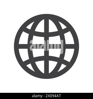 Simple Earth Planet Globe Icon or Sign, Grid of Black Thick Meridians and Parallels - Isolated on White - Vector Illustration Stock Vector
