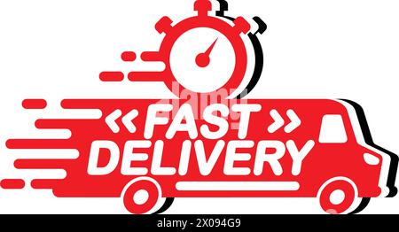 Fast delivery truck icon, express delivery, quick move. Vector template for logo on transparent background Stock Vector