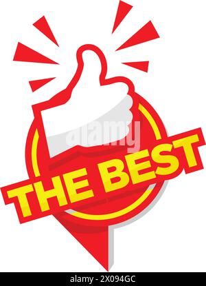 The Best. Red advertising sticker with thumb up. Vector on transparent background Stock Vector