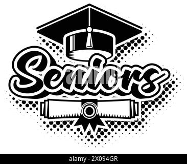 Lettering Seniors for graduate class greeting, invitation card. Text for graduation design, congratulation event, T-shirt, party, high school or colle Stock Vector