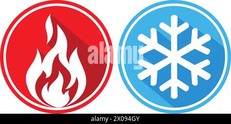 Hot and cold icon. Fire and snowflake symbols. Heating and cooling button. Vector on transparent background Stock Vector