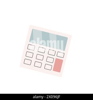 Calculator, math device. Financial analytics, bookkeeping, budget, debit, credit calculations concept. Vector illustration in white color. Stock Vector