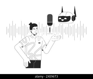 Natural language generation black and white 2D illustration concept Stock Vector