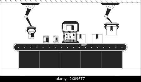 Robotic automation black and white line illustration Stock Vector