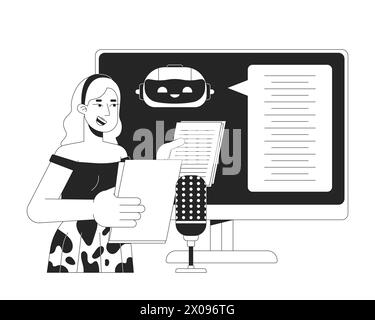 Speech recognition in AI black and white 2D illustration concept Stock Vector