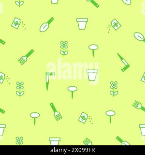 Seamless pattern. Spring gardening tools for planting. Stock Vector