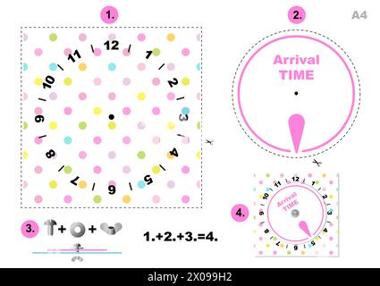 Polka dot pattern parking time - Clock Arrival Time Display, printable A4 Stock Vector
