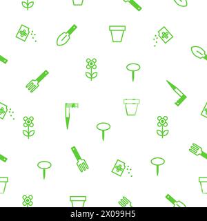 Seamless pattern. Spring gardening tools for planting. Stock Vector
