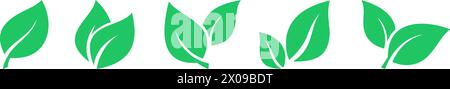 Set of green leaf icons as a strategy of nature saving, ecology protection and eco friendly concept Stock Vector