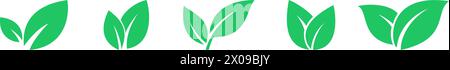 Set of green leaf icons as an ecology and environmental preservation symbols Stock Vector