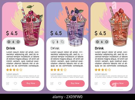 Online mobile application for a cake or bakery shop. Platform screen to buy cakes and dessert. Graphical user interface for responsive mobile applicat Stock Vector