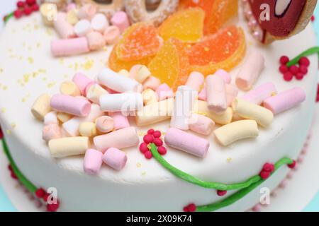 The beauty and creativity of decorated sweets. Highlighting the variety of colors, textures, and decorations Stock Photo