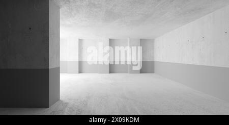 Abstract large, empty, modern concrete room, half painted walls, indirect light and concrete floor - industrial interior background template, 3D illus Stock Photo