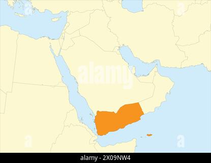 Orange map of YEMEN inside beige map of the Middle East Stock Vector