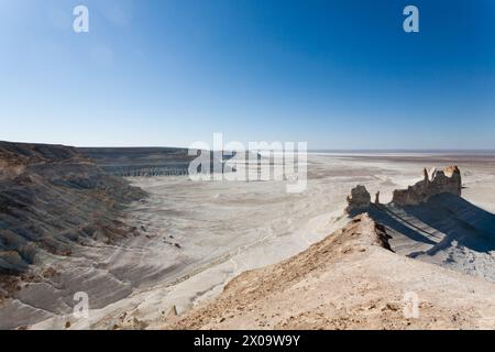 Beautiful Mangystau landscape, Kazakhstan. Bozzhira valley aerial view. Central asia landmark Stock Photo