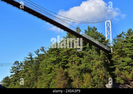 Suspended pedestrian bridge Parc des Chutes de la Chaudiere 113 meters long Quebec south shore Stock Photo