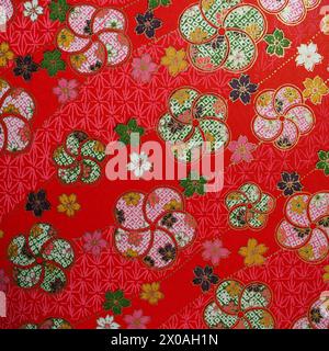 Traditional Japanese patterns representing festivity and luck botanical/floral in gold, red and green colors Stock Photo