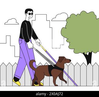 Man with guide dog vector linear Stock Vector