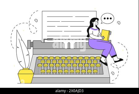 Typewriter woman vector simple Stock Vector