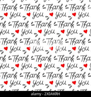 Hand drawn lettering Thank you with red hearts and abstract decorative elements Seamless pattern Thanksgiving greetings design concept for backdrop, wallpaper, wrapping or web, card EPS Vector Isolate Stock Vector