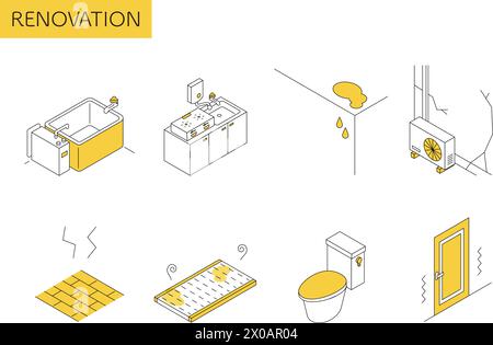 Home renovation, replacement or repair of old equipment, simple isometric illustration, Vector Illustration Stock Vector