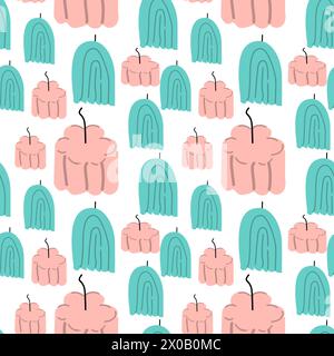 Aromatherapy Seamless Pattern with Vector Candles. Vector illustration can used for wrapping paper, wallpapers, posters, cover design. Stock Vector