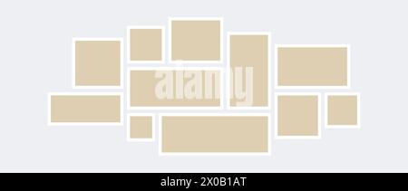 Moodboard or photo collage template. Beige mosaic art grid arrangement. Picture frame horizontal composition. Wall gallery layout design concept for presentation, poster, mockup, banner, flyer. Vector Stock Vector
