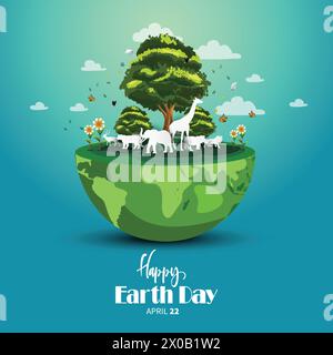 Animals in forest, Creative design world environment and earth day drawing and painting concept. vector illustration design Stock Vector