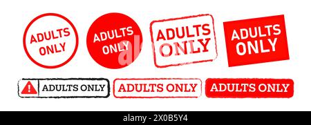 adults only rectangle square and circle stamp label sticker sign for restricted content Stock Vector